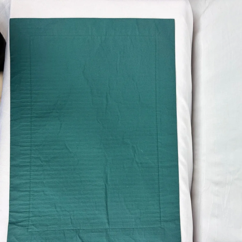 Set of 6 Forest Green Pleated Cotton Placemats with‎ Red Embroidered Trim Trim